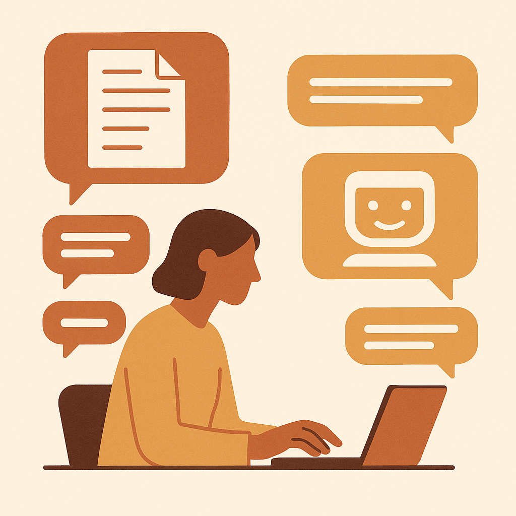JobPrep AI conversation flow — person chatting with AI assistant