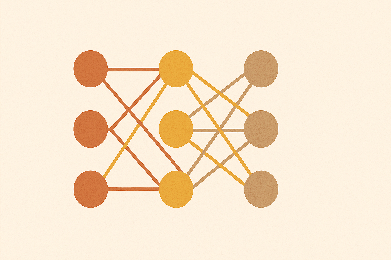 Neural network illustration — connected nodes in warm colors