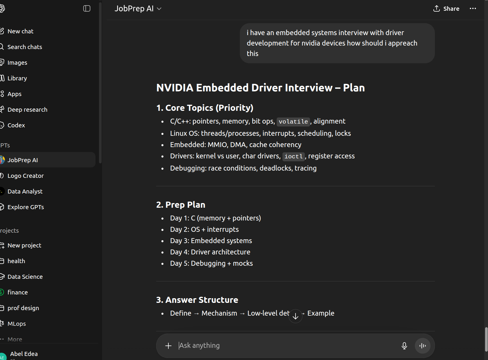 JobPrep AI interface